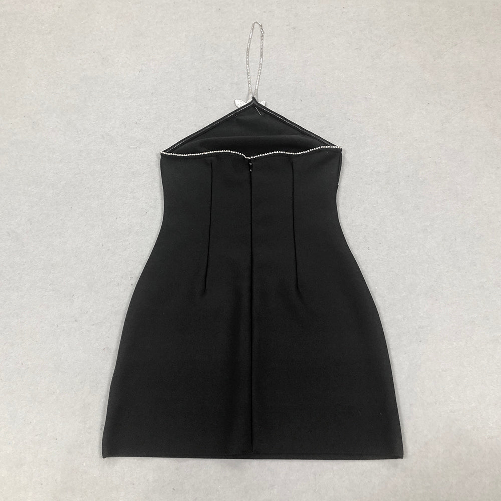 Halter Crystal Dress Black HV1493