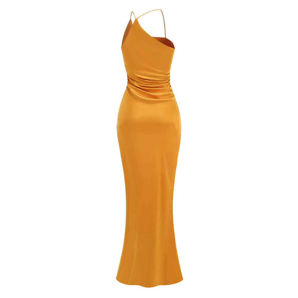 One Shoulder Draped Maxi Dress Gold HV1925