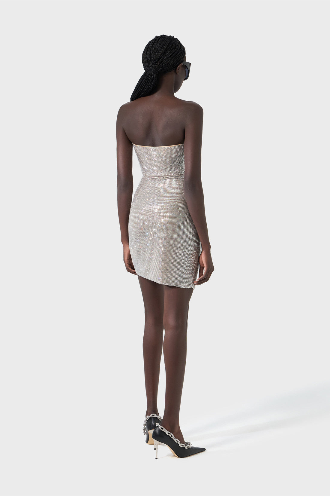 Strapless Floral Studded Dress Nude