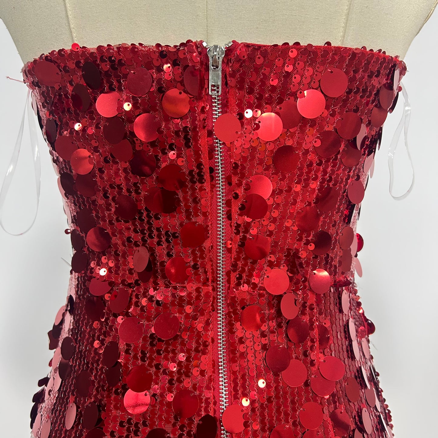 Strapless Big Sequins Maxi Dress Red BB505