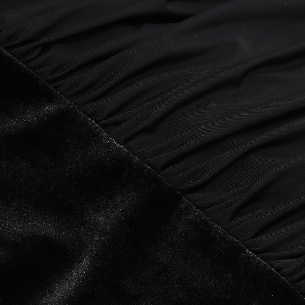 Halter Chain Detail Ruched Velvet Dress Black HV1615