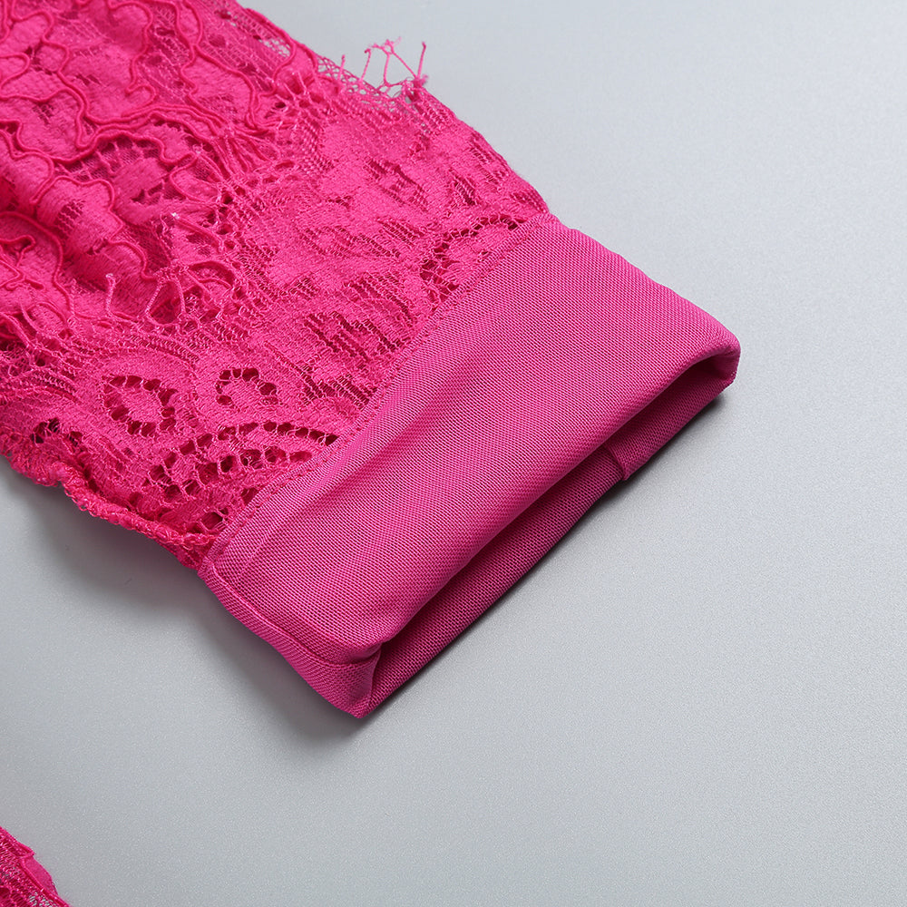 Lace Three Piece Co Ord Set Hot Pink
