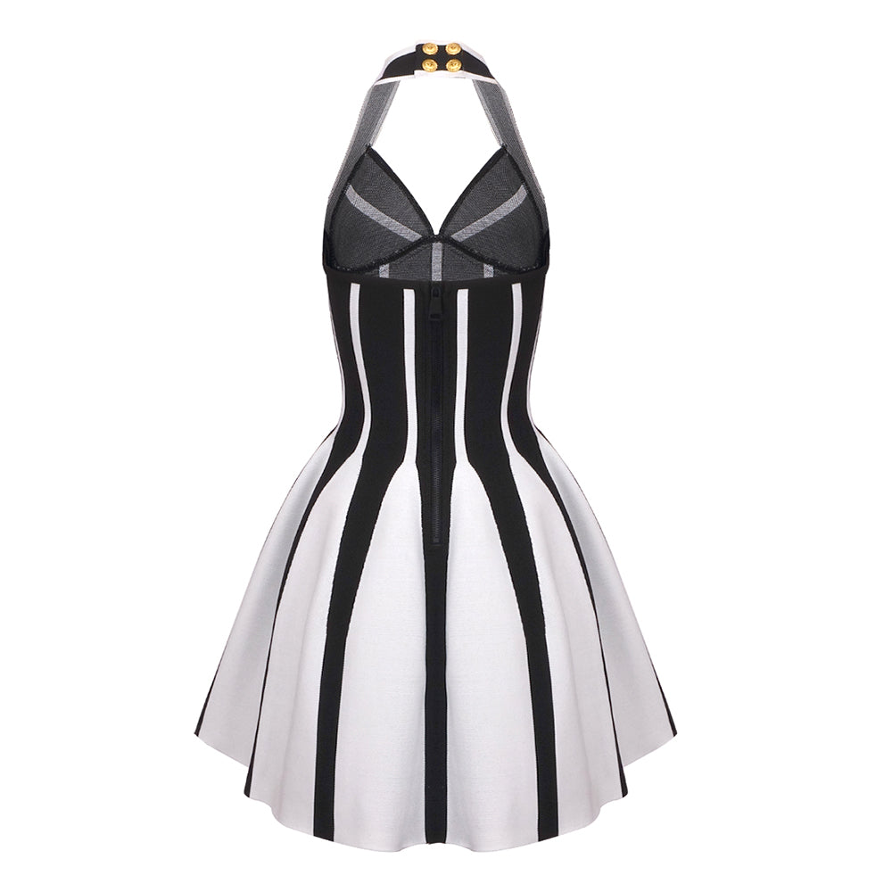 Halter A Line Dress Black White HV1838
