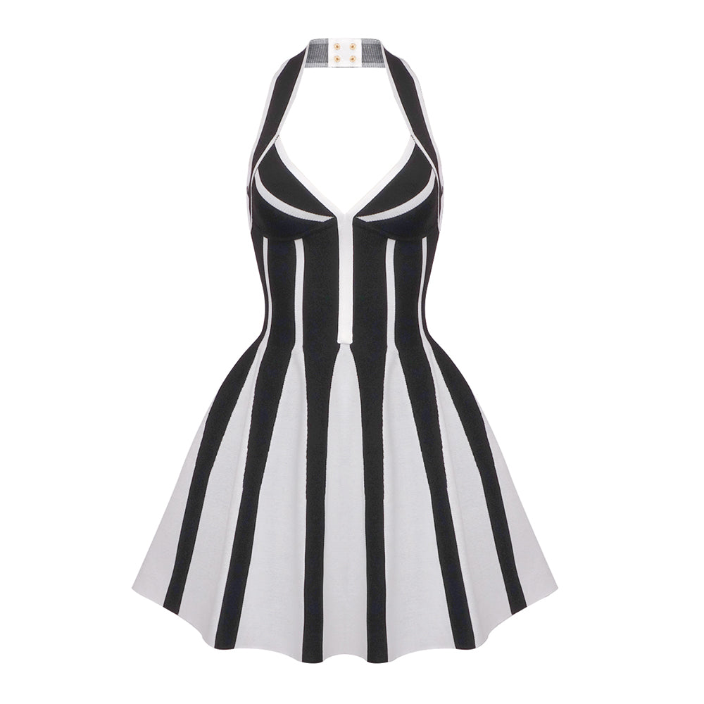 Halter A Line Dress Black White HV1838