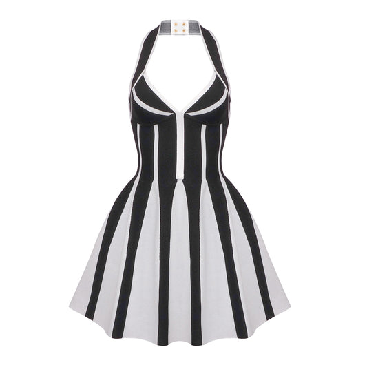 Halter A Line Dress Black White HV1838