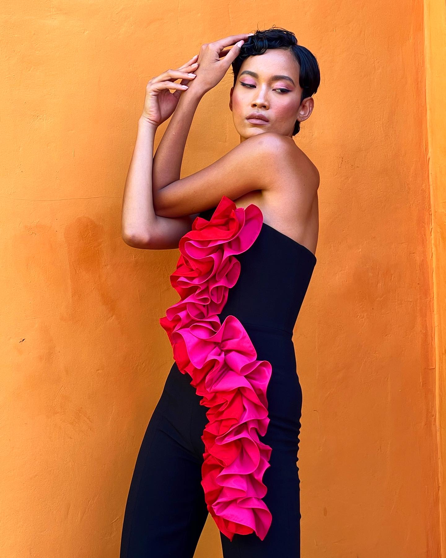 Strapless Ruffle Jumpsuit Black HV1604