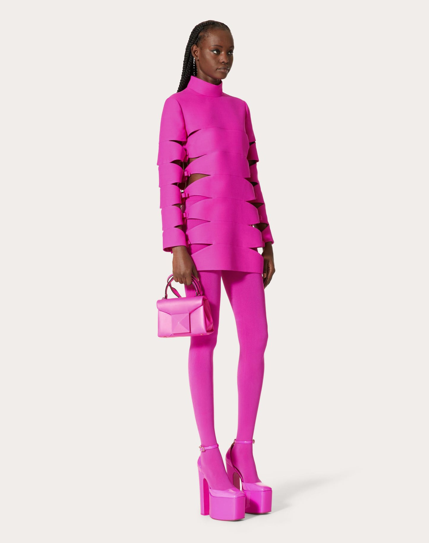 Long Sleeve Side Cut Out Dress Hot Pink HV9160