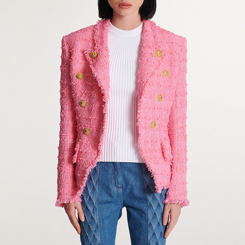 Long Sleeve Frayed Blazer Hot Pink