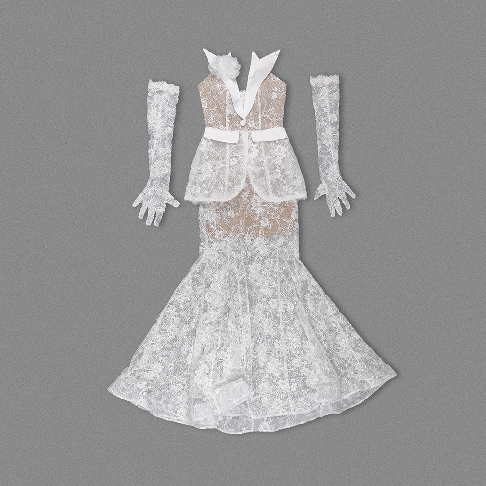 Strapless Lace Mermaid Maxi Dress White HV1318