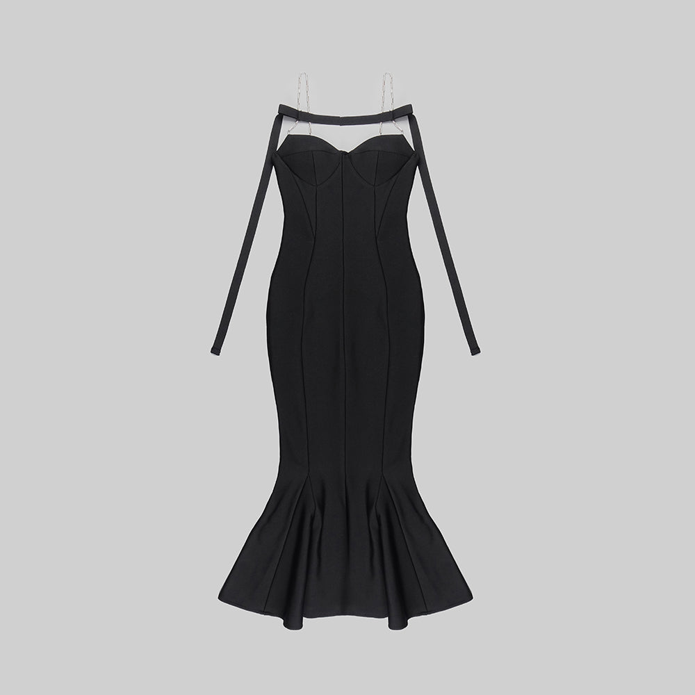 Chain Strap Bustier Mermaid Midi Dress HV9324