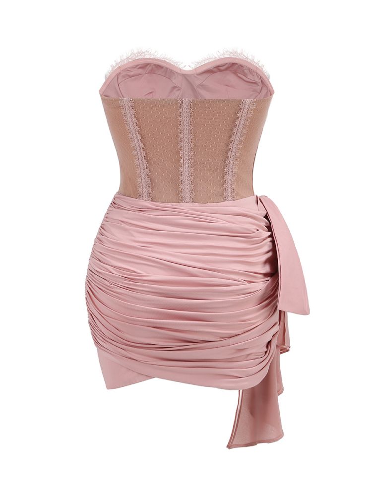 Strapless Lace Corset Draped Dress HV1646