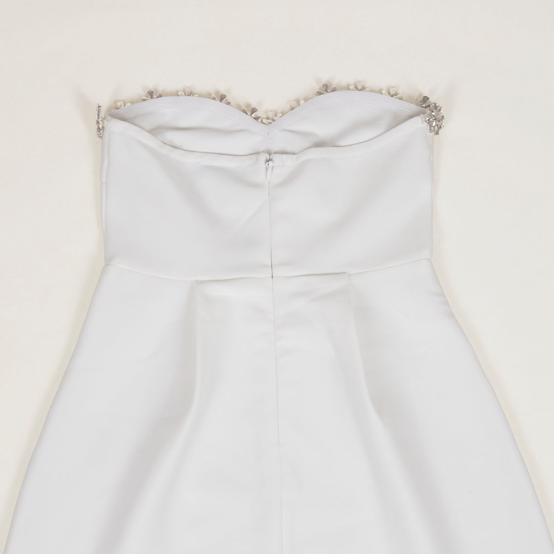 Strapless Crystal Floral Dress White HV3311