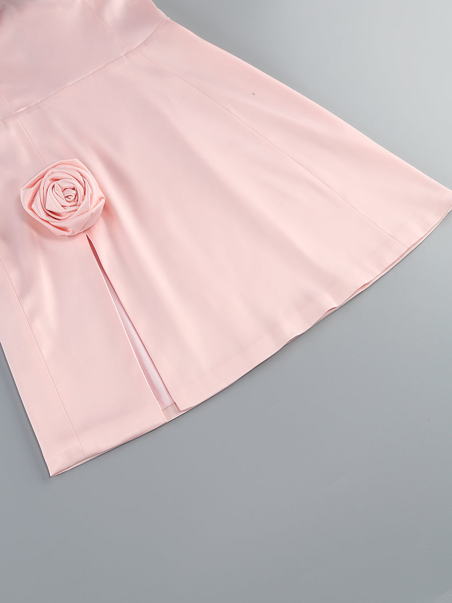 Crystal Floral Bustier A Line Dress Pink