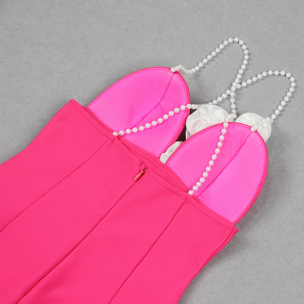 Flower Detail Pearl Straps Maxi Dress HV9874