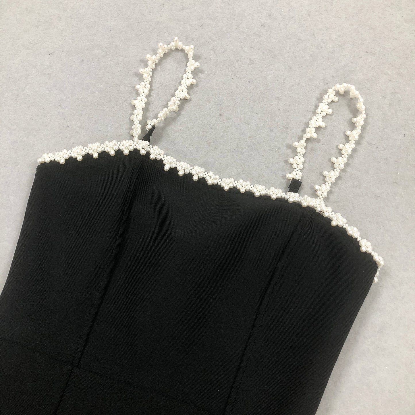 Pearl Detail A Line Dress Black