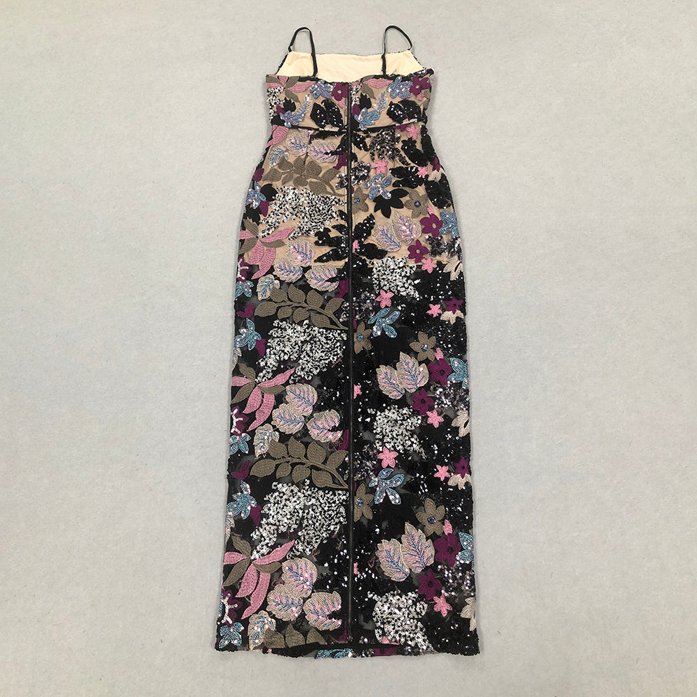 Floral Sequin Embroidered Maxi Dress HV1699