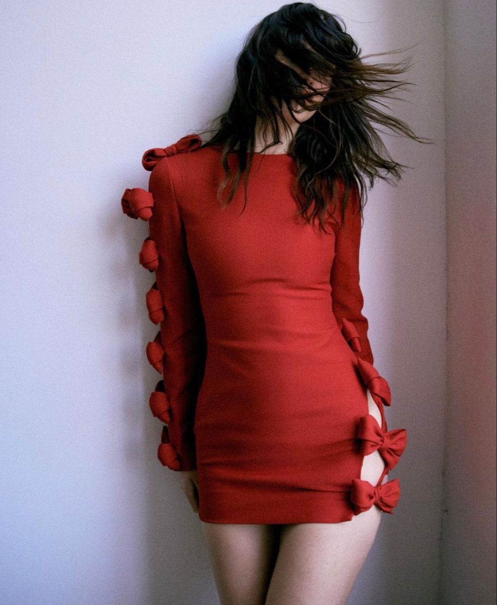 Long Sleeve Bow Detail Dress Red HV9820