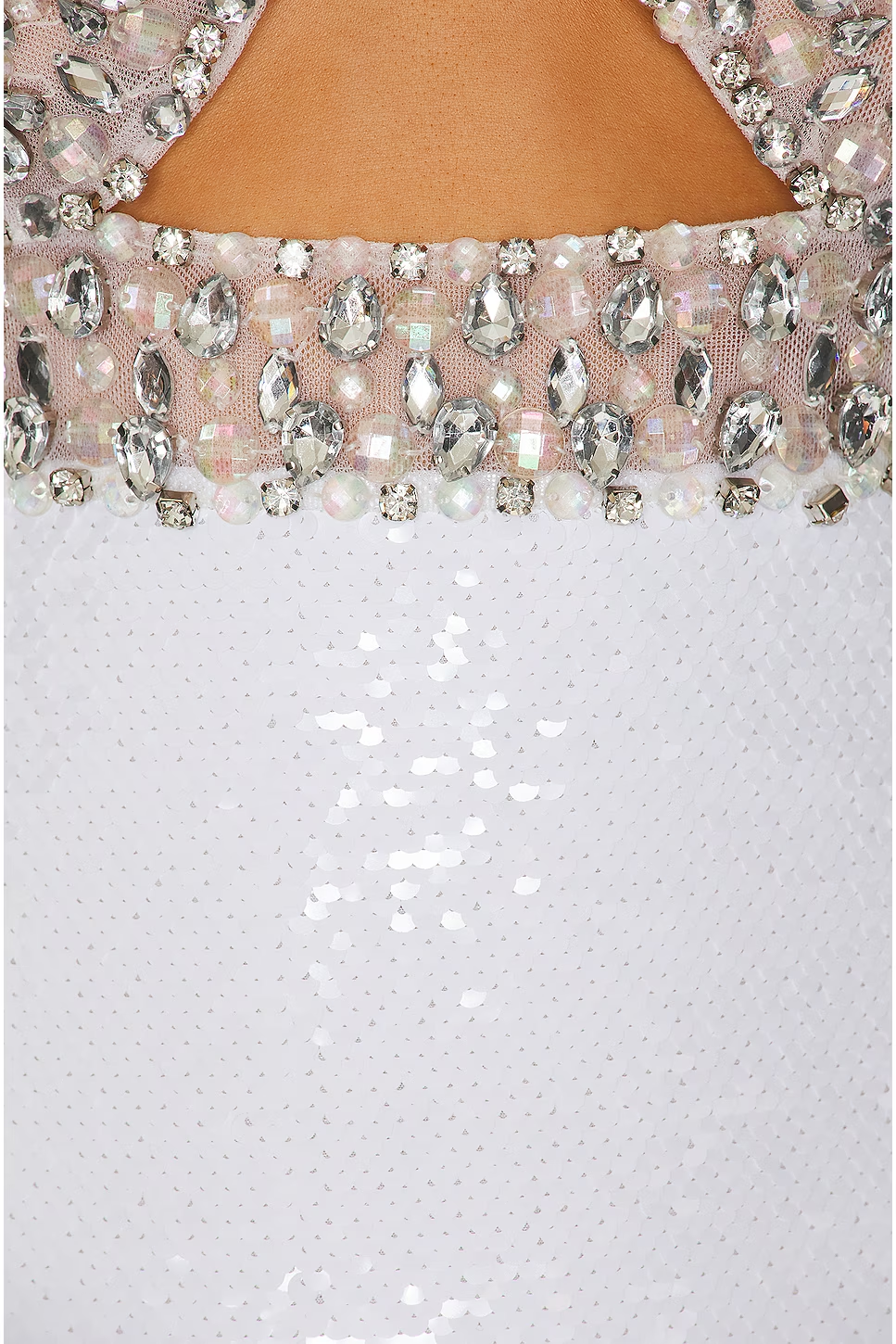 Crystal Bustier Sequin Midi Dress Nude White