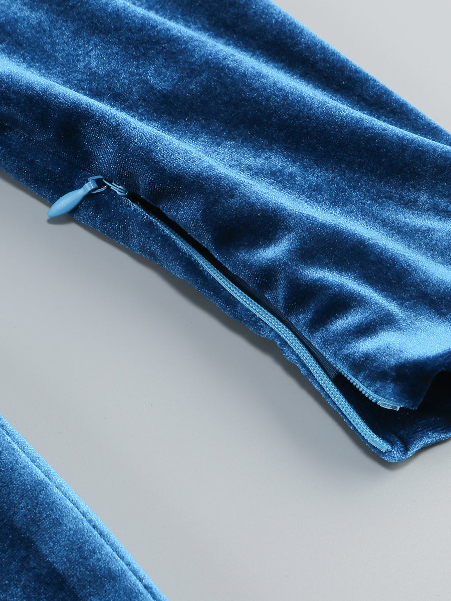 One Sleeve Maxi Velvet Dress Blue