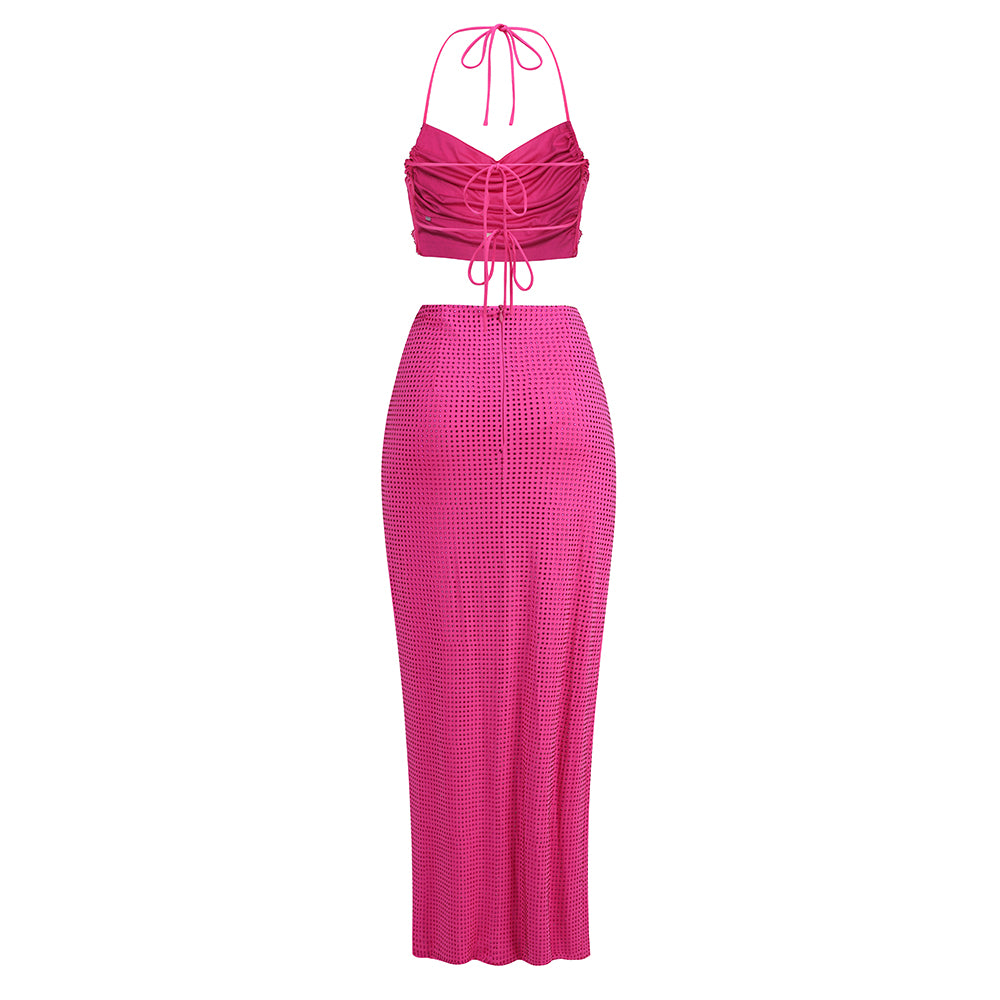 Halter Embellished Two Piece Maxi Dress HV1182