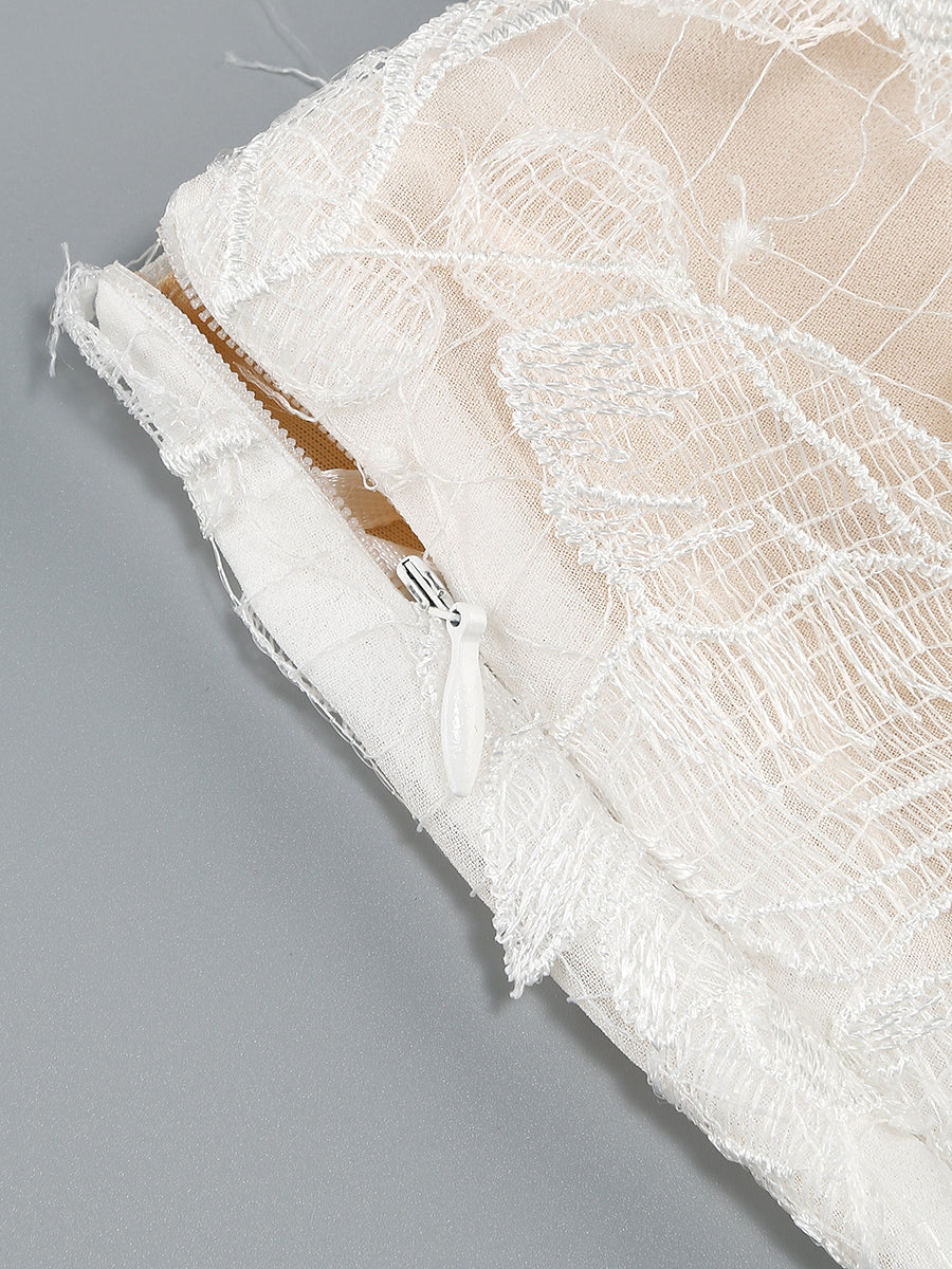 Strapless Lace Corset Two Piece Dress Ivory