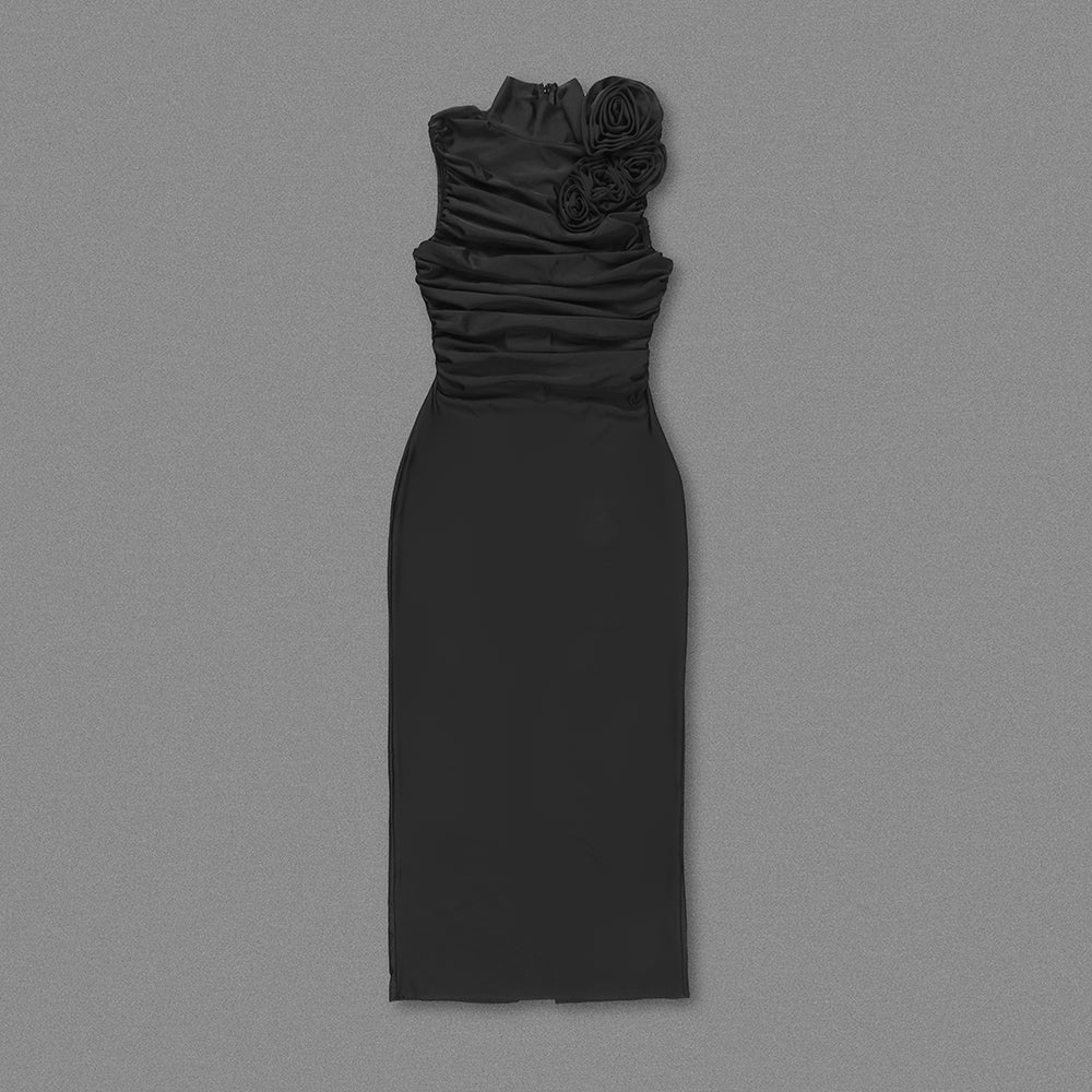Flower Detail Ruched Midi Dress HV1443