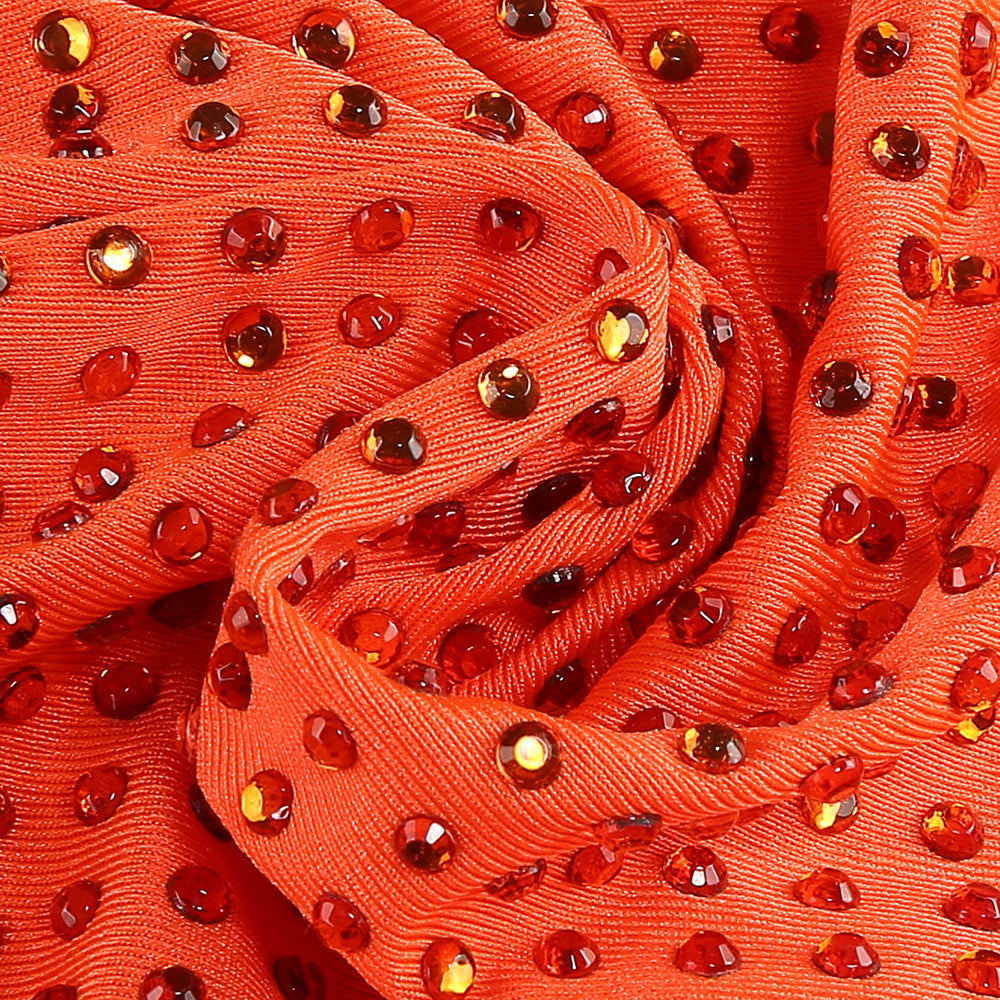 Long Sleeve Embellished Cut Out Dress Orange HV1542