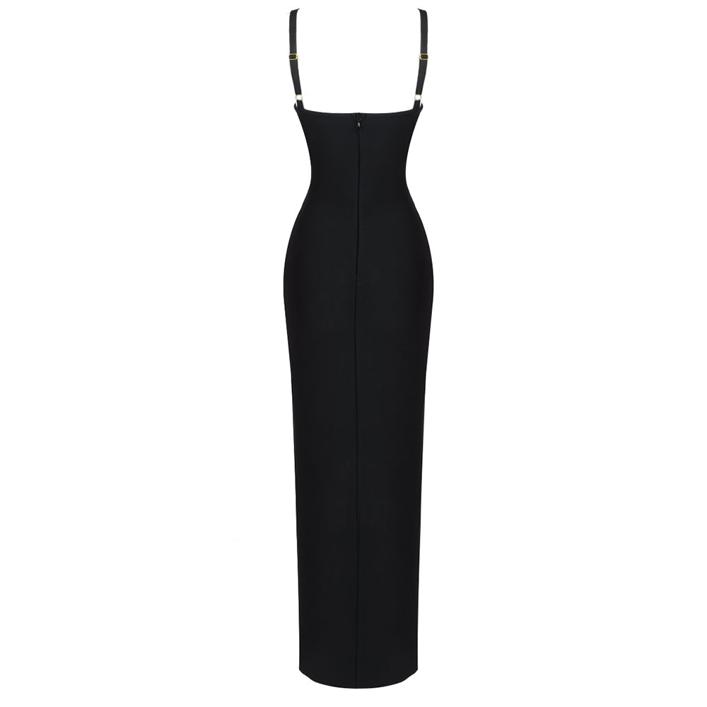 Draped Mesh Insert Maxi Dress Black HV9398