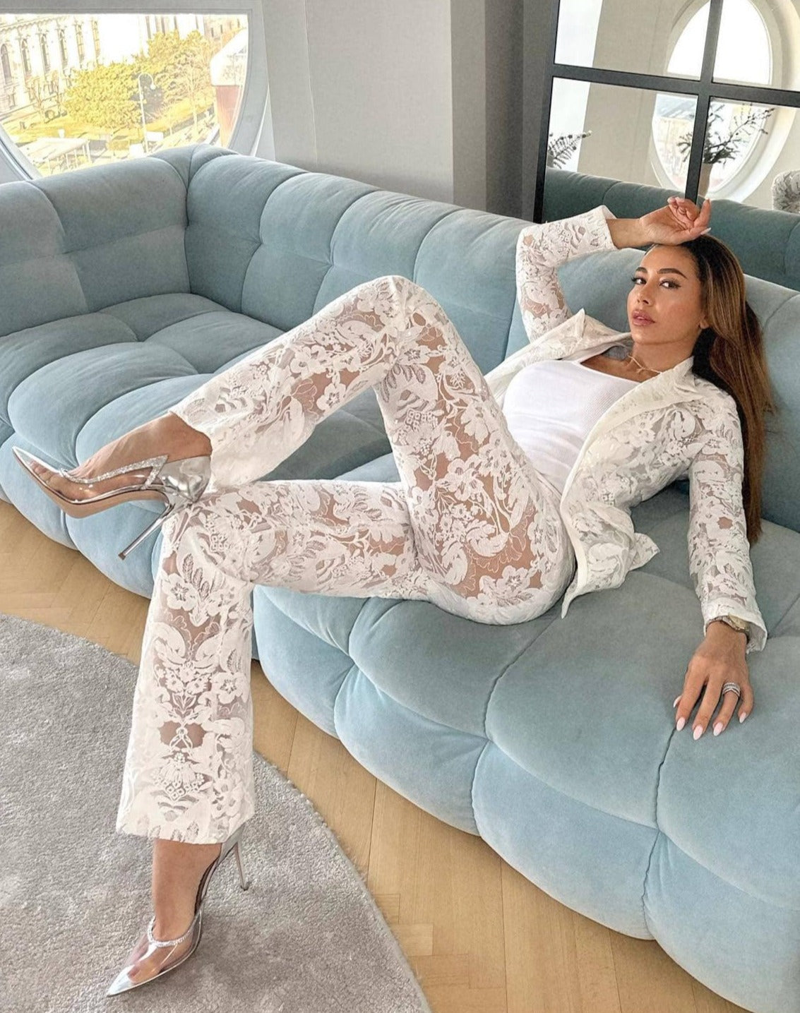 Long Sleeve Sequin Lace Suit HV9305