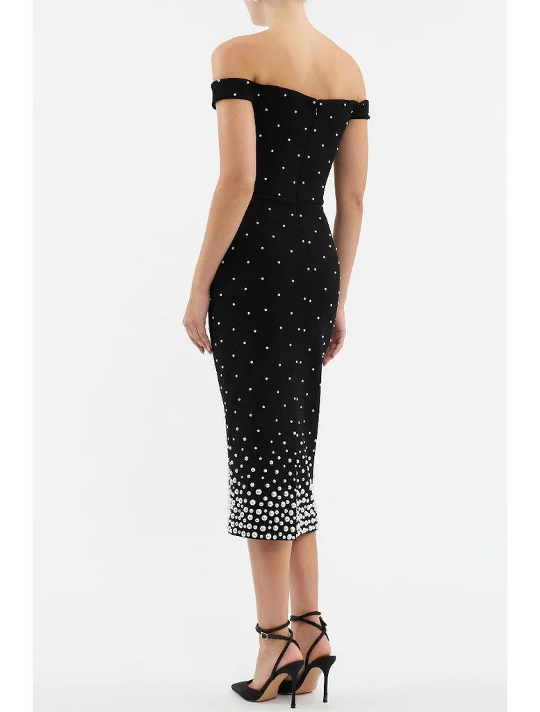 Pearl Bardot Midi Dress Black HV1770
