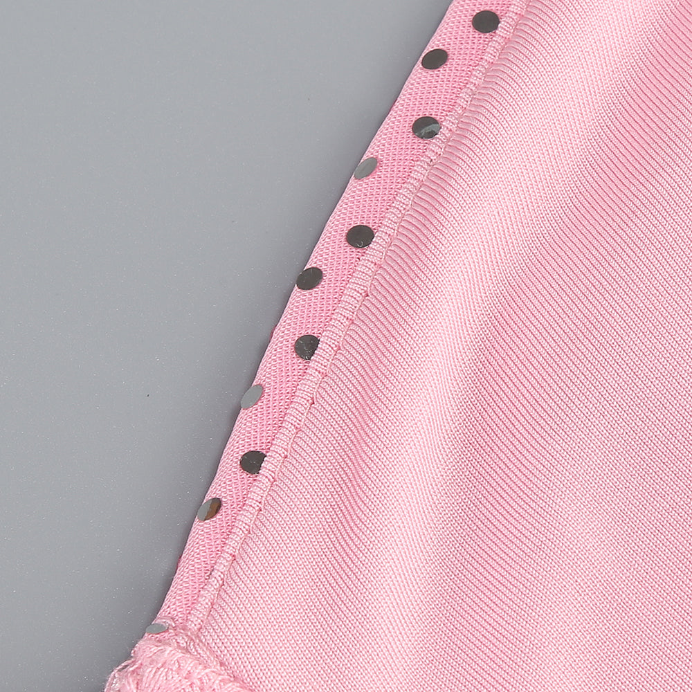 Silver Polka Dot Bustier Maxi Dress Pink HV1746