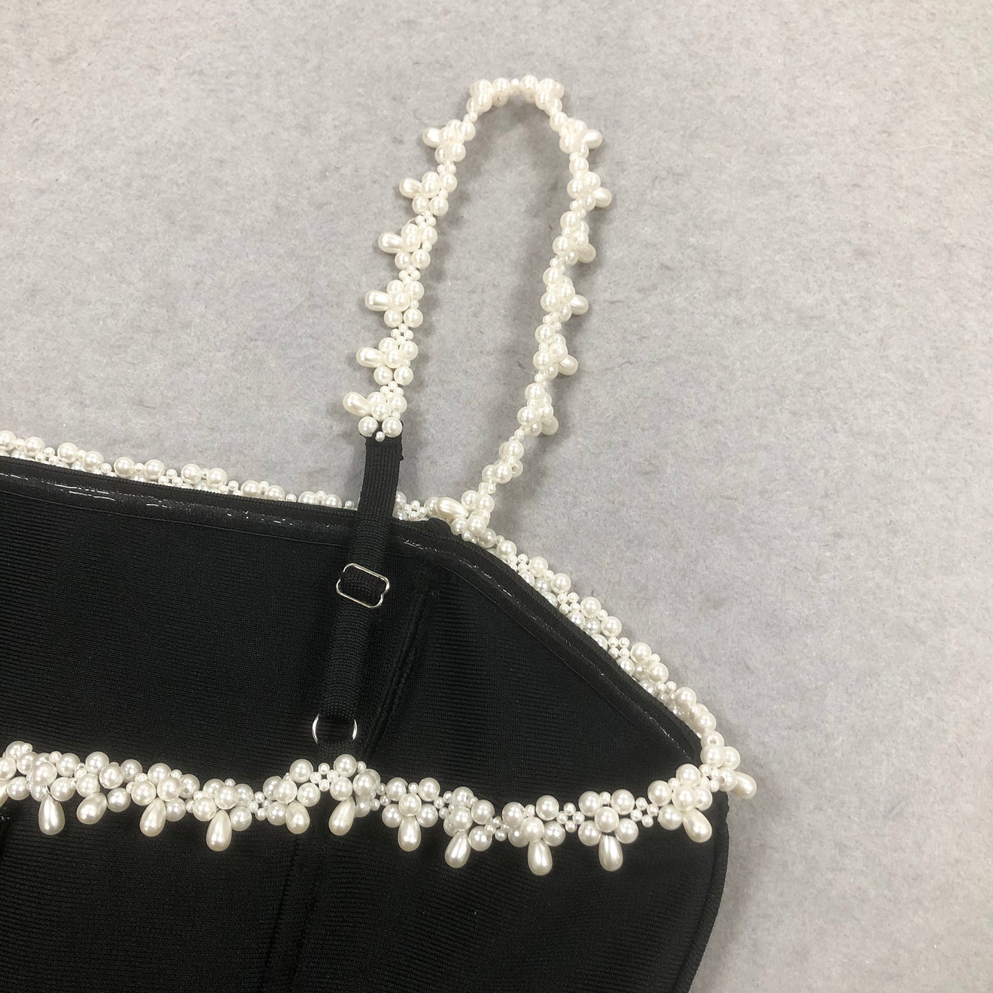 Pearl Detail A Line Dress Black