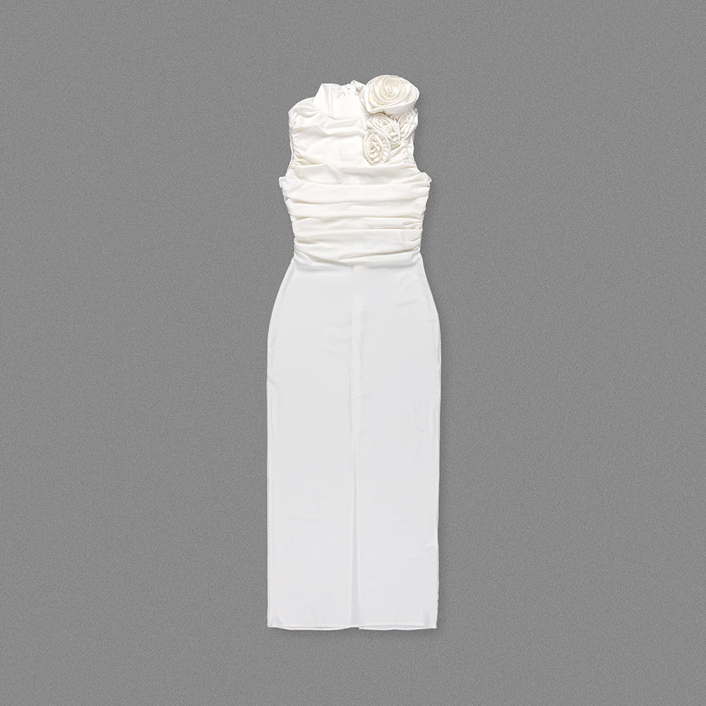 Flower Detail Ruched Midi Dress HV1443