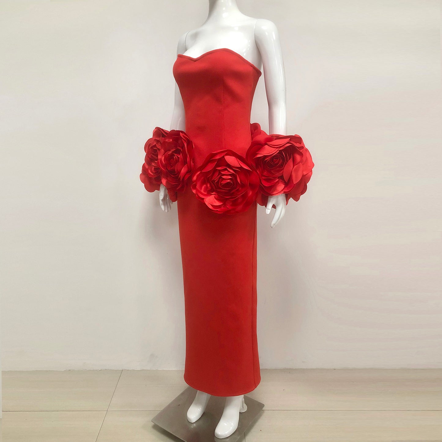 Strapless Floral Detail Maxi Dress