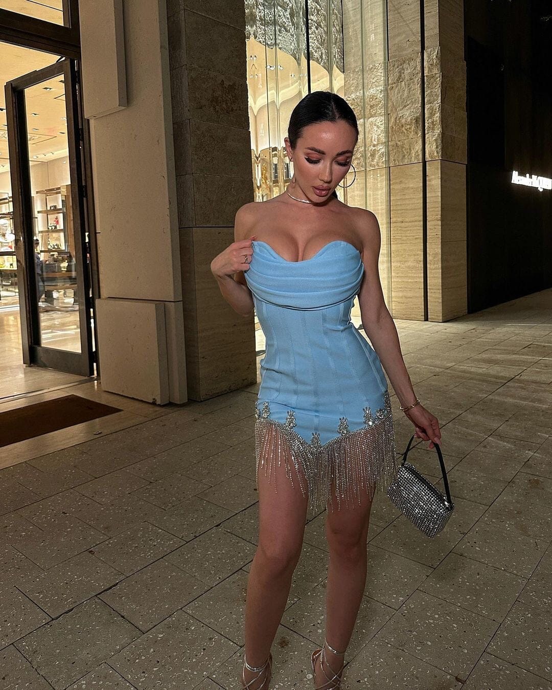 Strapless Crystal Tassel Dress HV9166