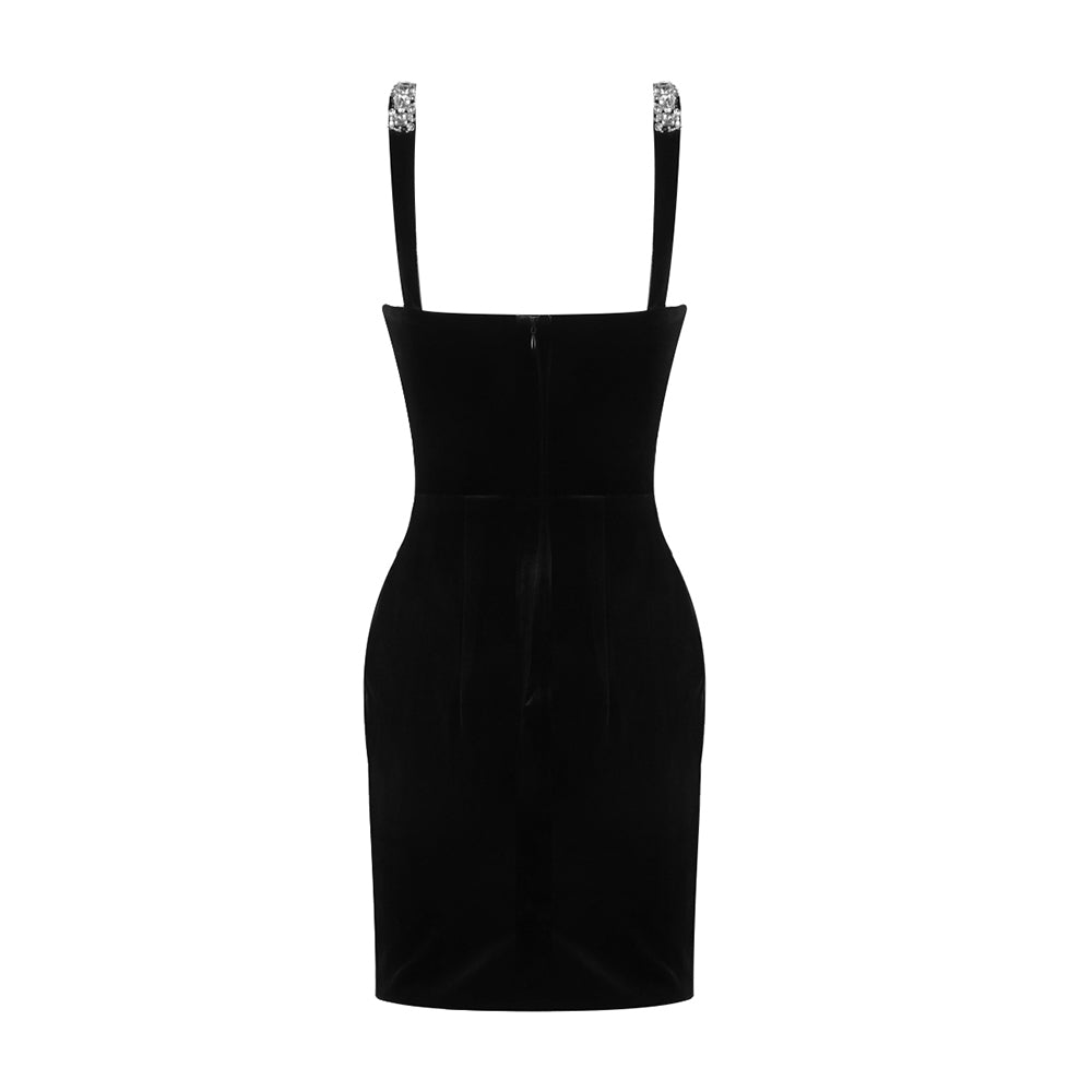 Crystal Embellished Velvet Dress Black HV2193