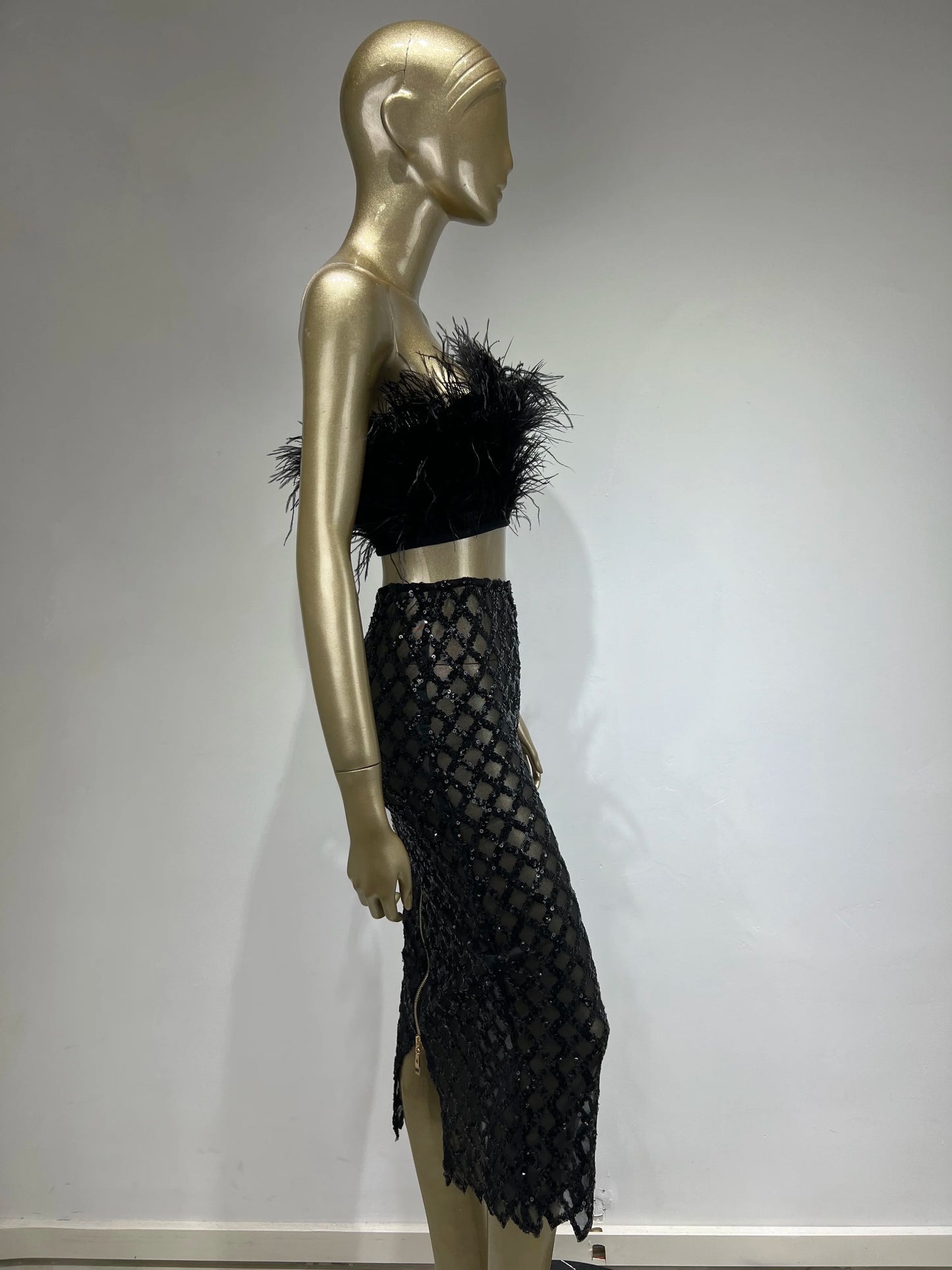 Strapless Feather Maxi Two Piece Dress HV8893