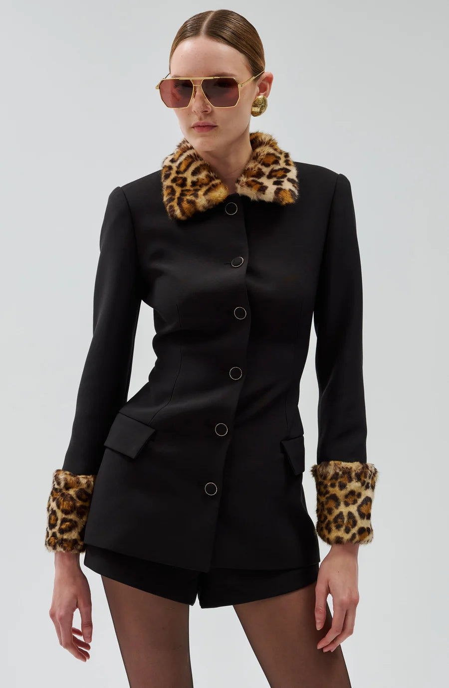 Animal Print Fur Detail Two Piece Set Black HV1989