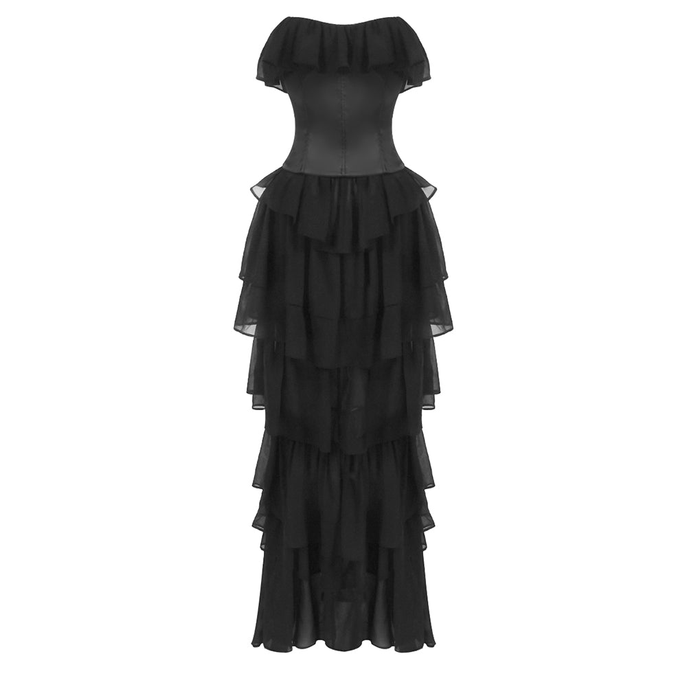 Strapless Corset Ruffle Maxi Dress
