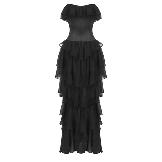 Strapless Corset Ruffle Maxi Dress