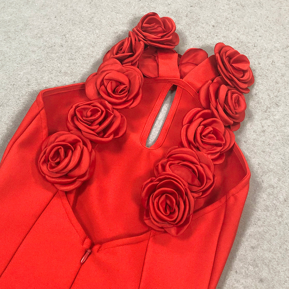 Halter Floral Backless Maxi Dress Red HV1733