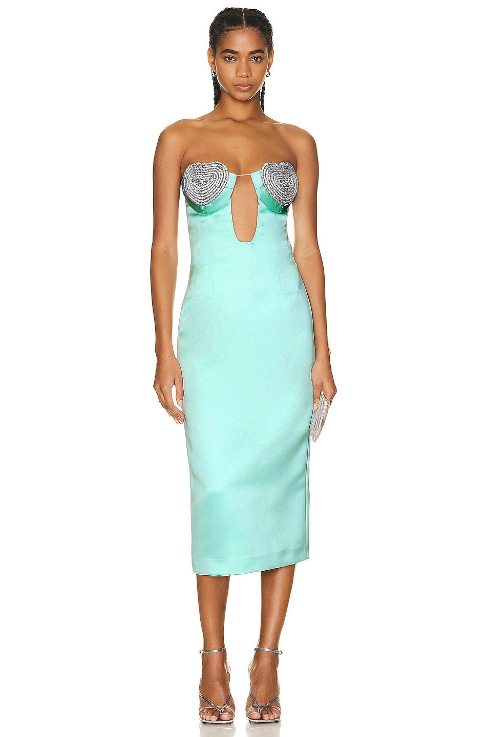 Strapless Crystal Bustier Midi Dress Green HV9616