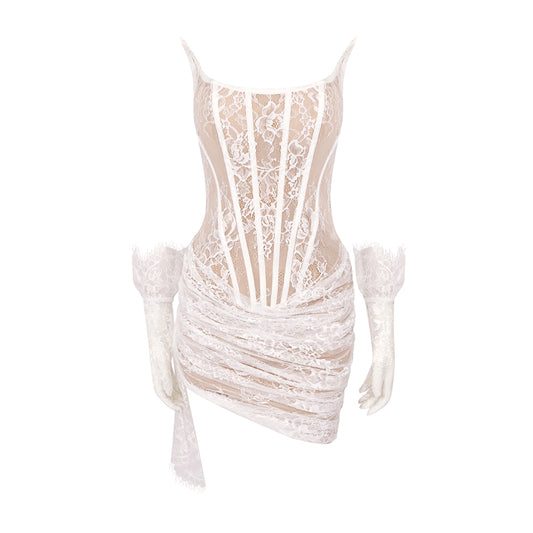 Strapless Lace Corset Dress White HV9924