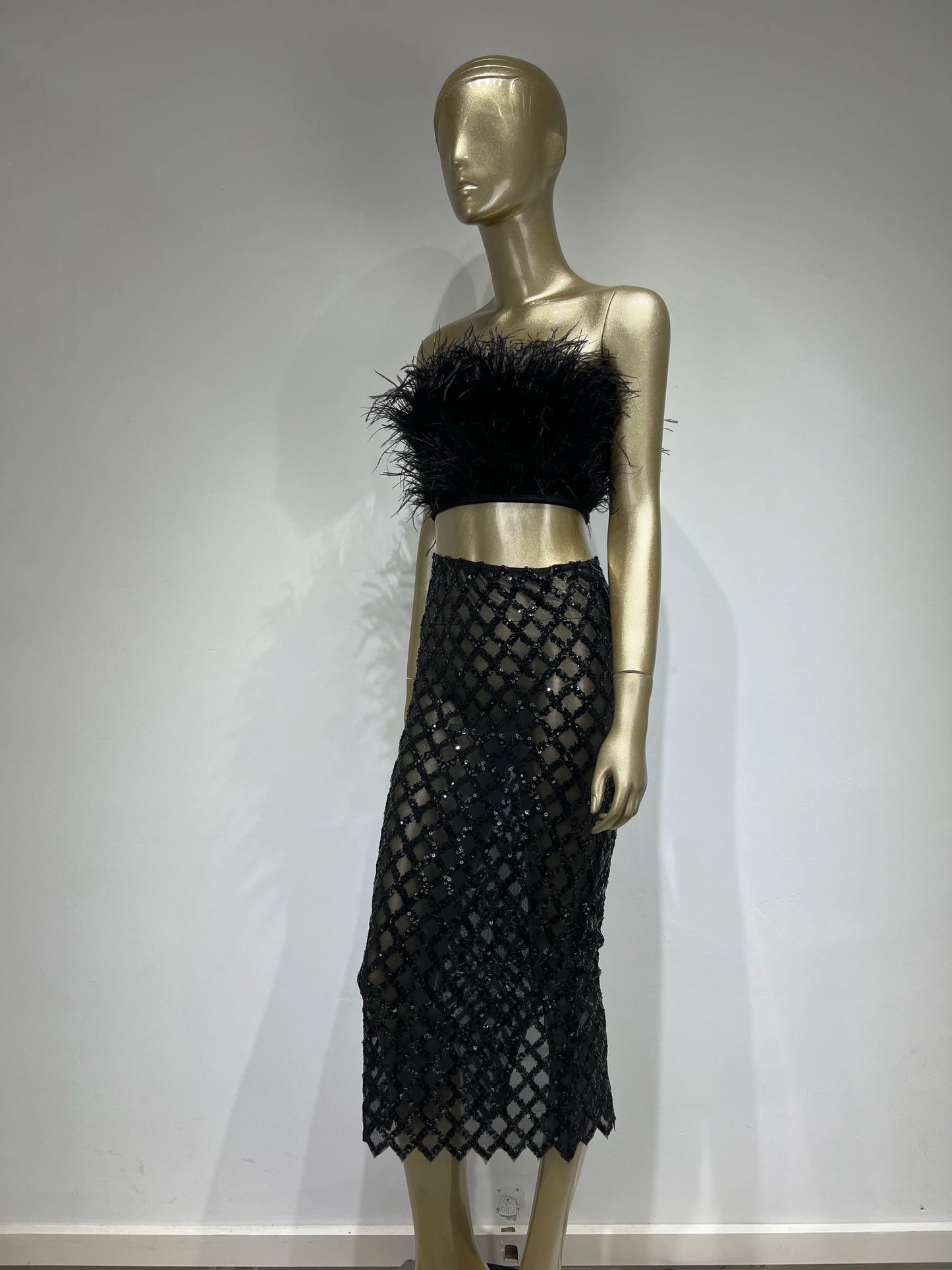 Strapless Feather Maxi Two Piece Dress HV8893