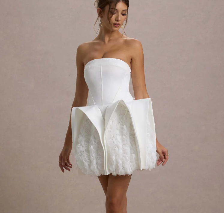 Strapless Puff Dress White