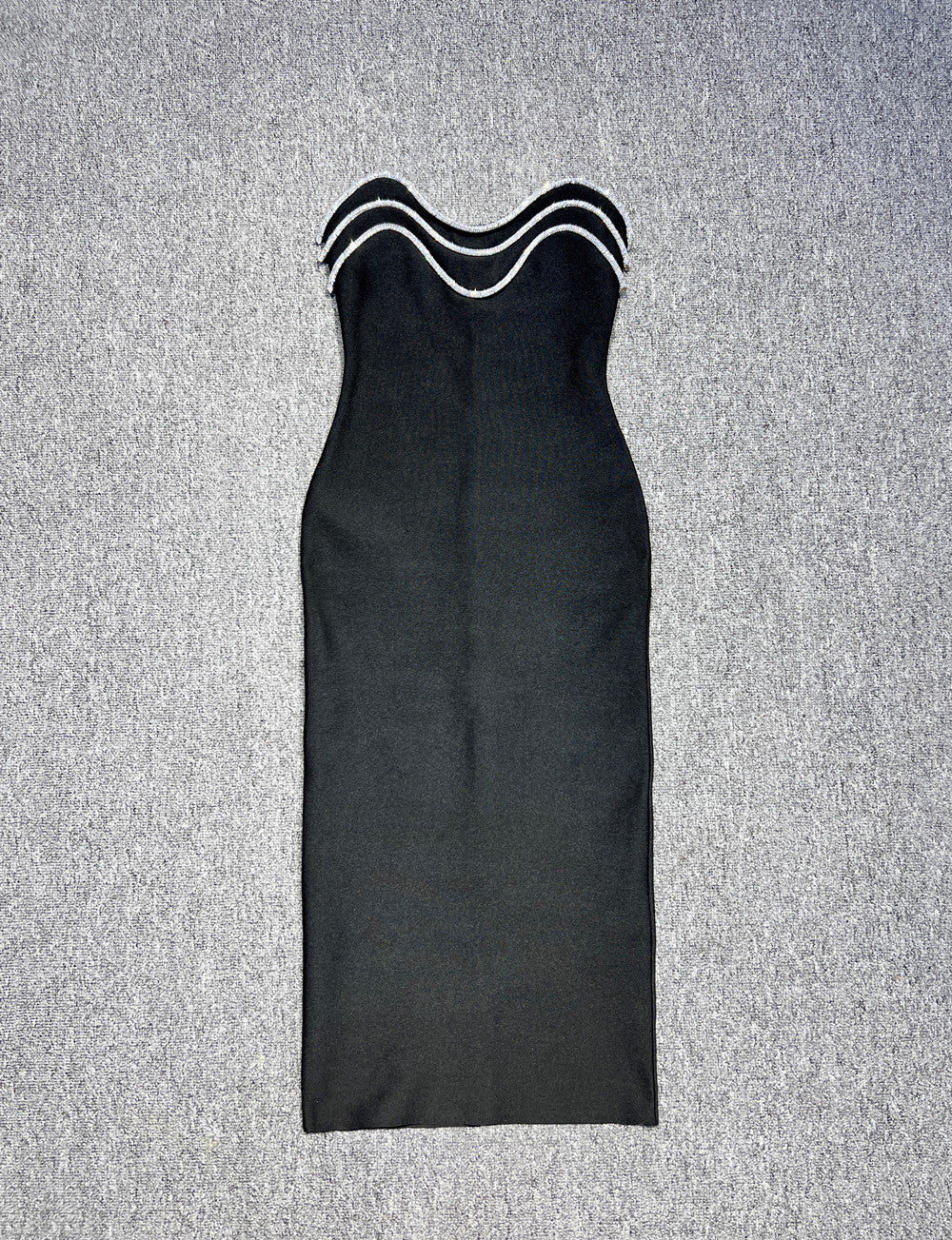 Strapless Crystal Trim Midi Dress Black HV1336