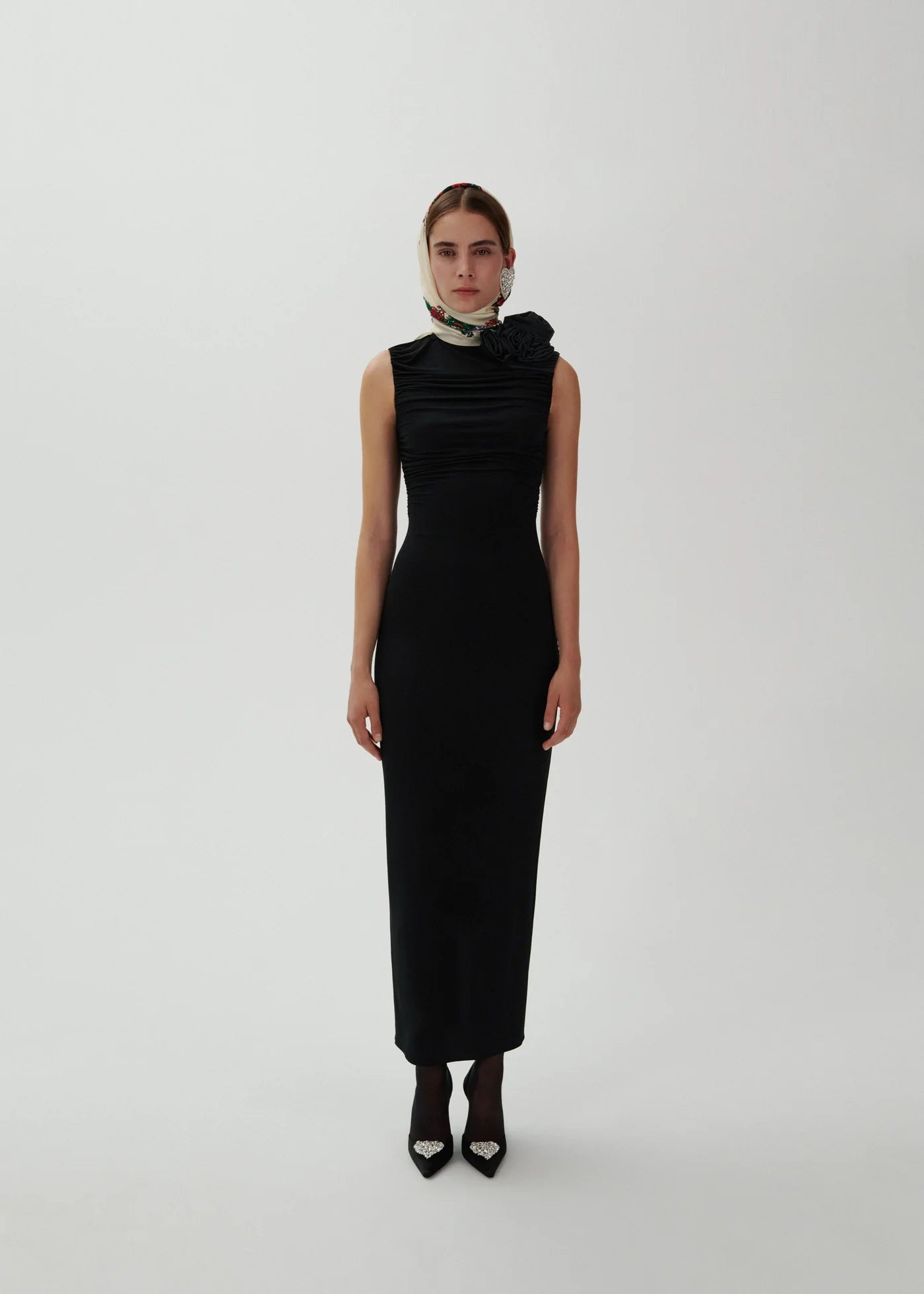 Flower Detail Ruched Midi Dress HV1443