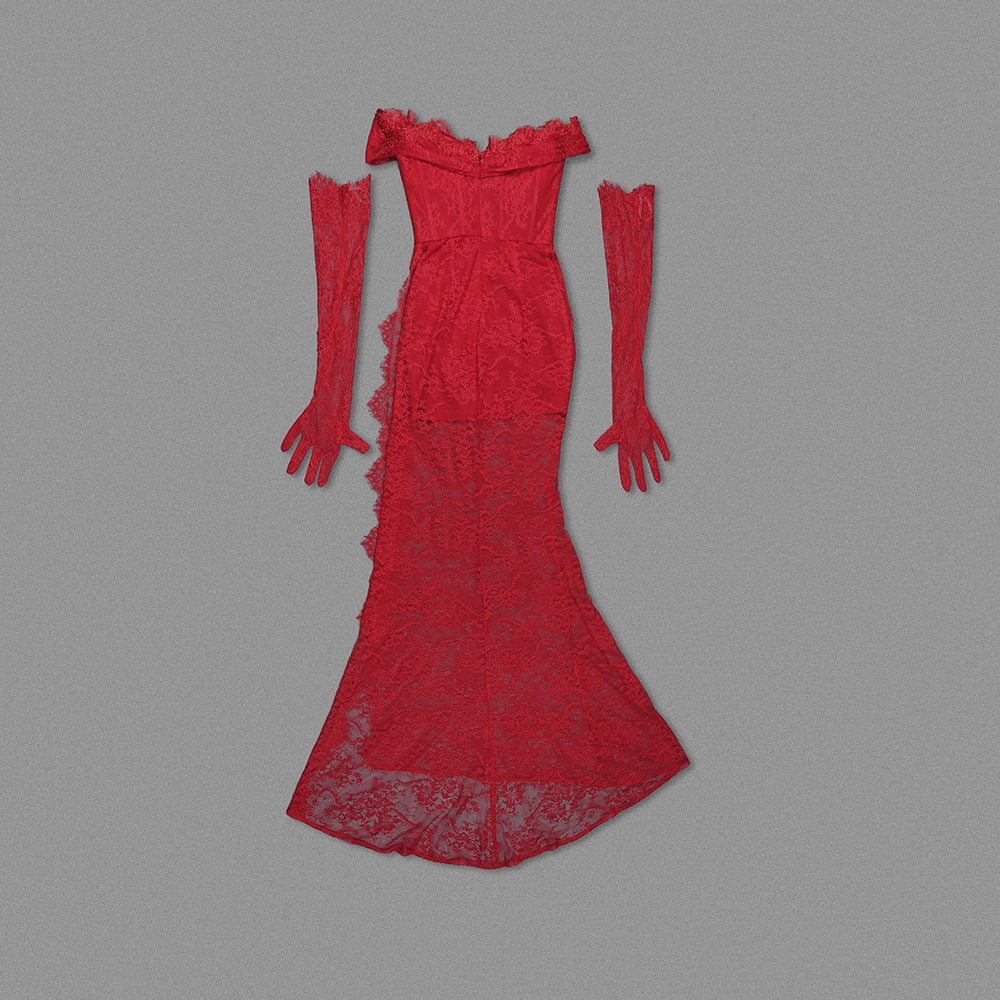 Strapless Lace Corset Maxi Dress HV9985