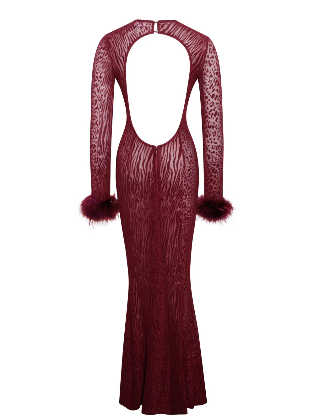 Long Sleeve Backless Maxi Dress Burgundy HV1902