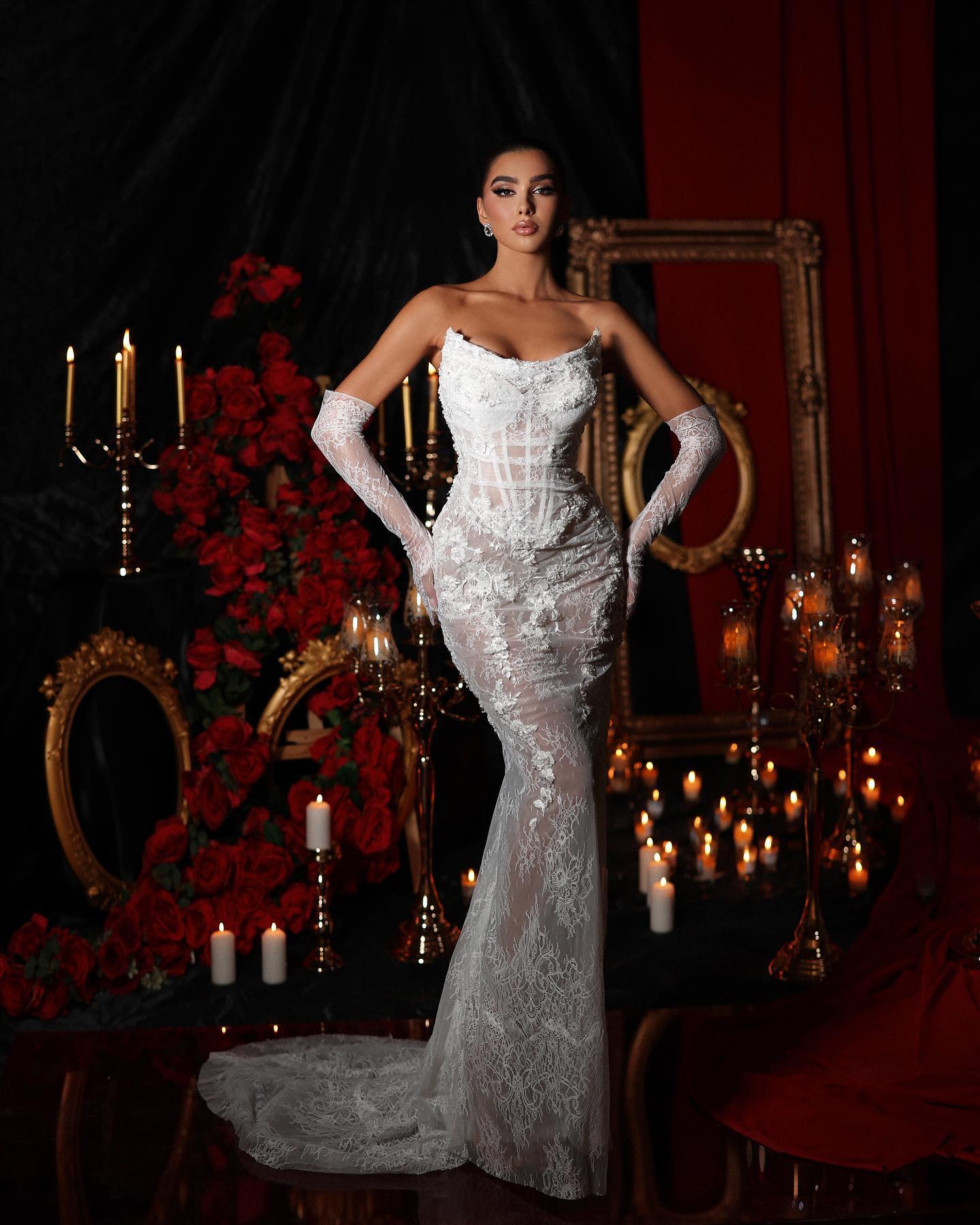 Strapless Lace Corset Maxi Dress White HV1507